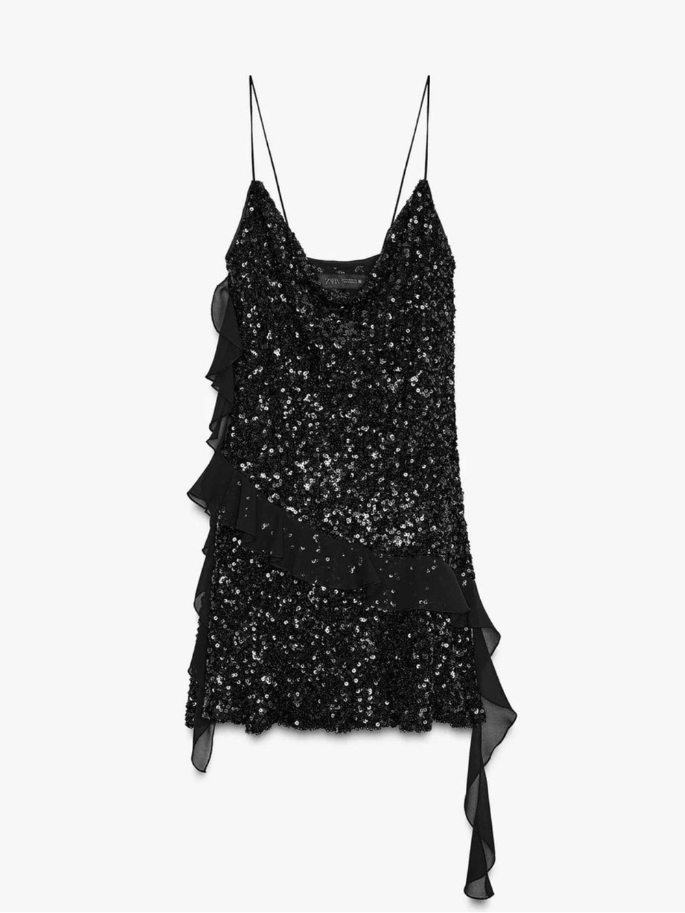 Zara Black Sequin Ruffle Mini Dress